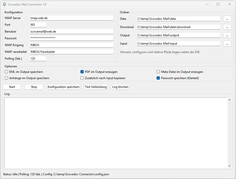 Scovadoc Mail Connector GUI Bild